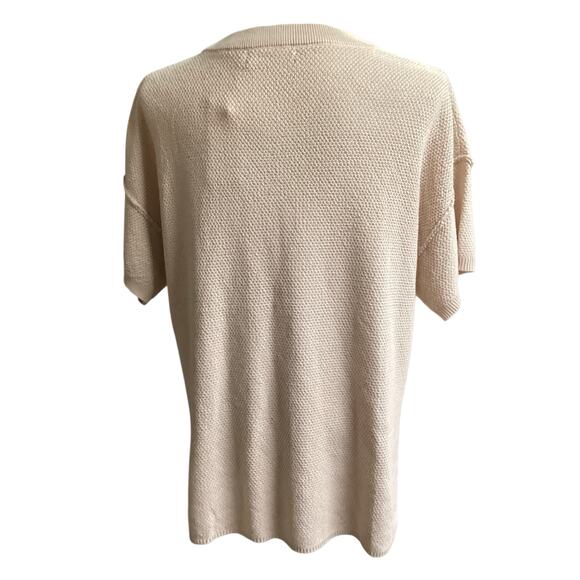 LILLUSORY short-sleeve sweater beige, waffle-knit button-up henley neckline M - Picture 2 of 5